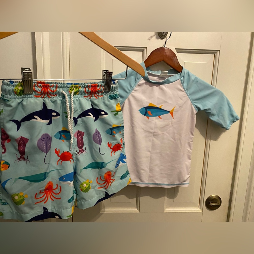 Millie Loves Lily Kids Swim Trunks and Rash Guard Set